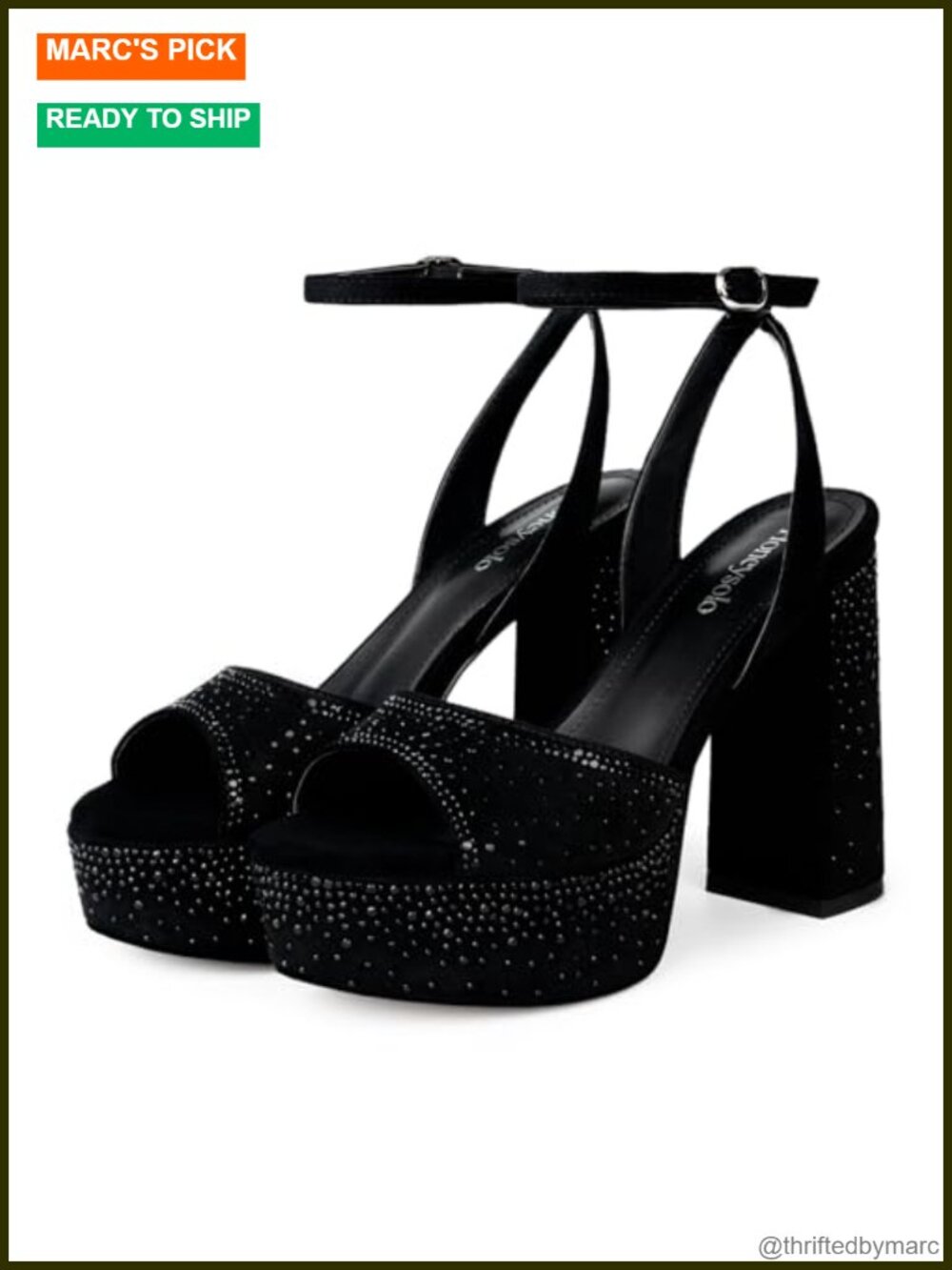 Rhinestone Platform Heels Block Heel Open Toe Sandals Women's Party Shoes